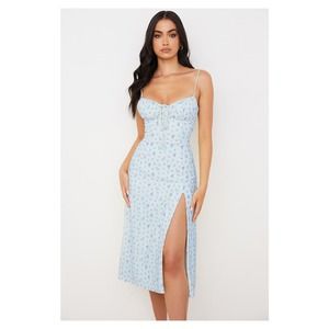 NWT House of CB Carina Blue Floral Bustier Midi Dress Size Small
